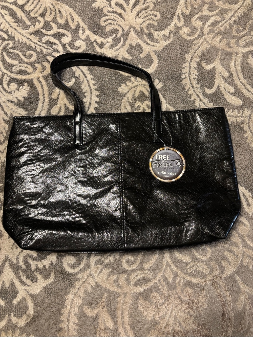 NEW Black Faux-Leather Tote Bag - Unbranded